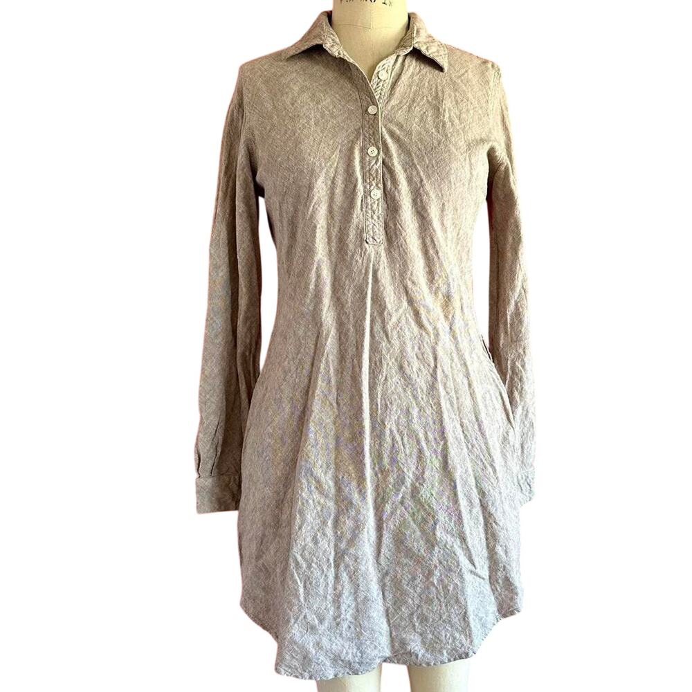 Womens Dress Small Grey Long Sleeve Collar Minimalist Everyday Wear Office